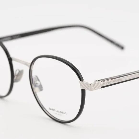 Saint Laurent SL125 001 Eyeglasses Black/Silver 49mm Round Frame